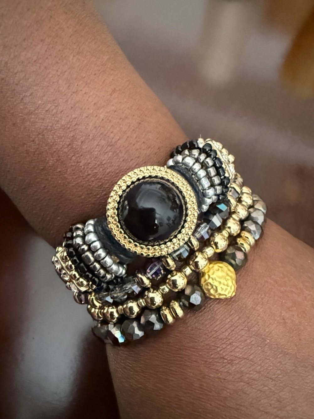 Gold & Black Beaded Statement 4-PC Bracelet Set